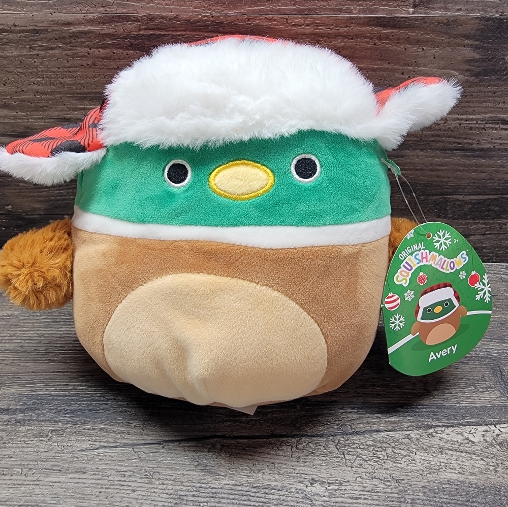 Kellytoy Squishmallows Avery the Duck Winter Plaid Hat Plush Stuffed Animal 7.5"